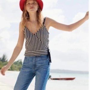 Madewell Navy and Ivory Striped Cropped Wrap Tank